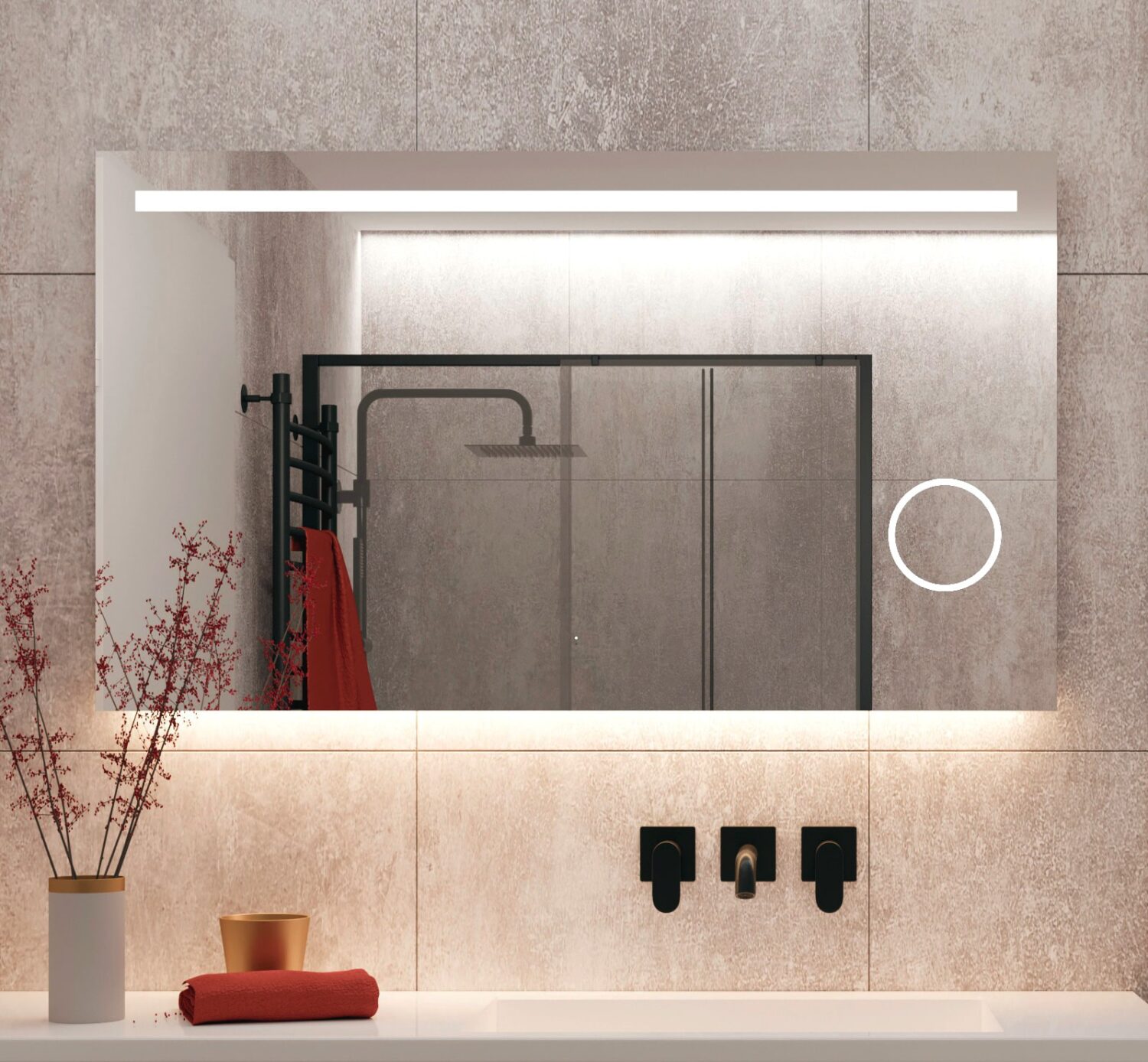 Badkamerspiegel LED verlichting, verwarming, dimfunctie en make-up spiegel 120x70 cm Designspiegels