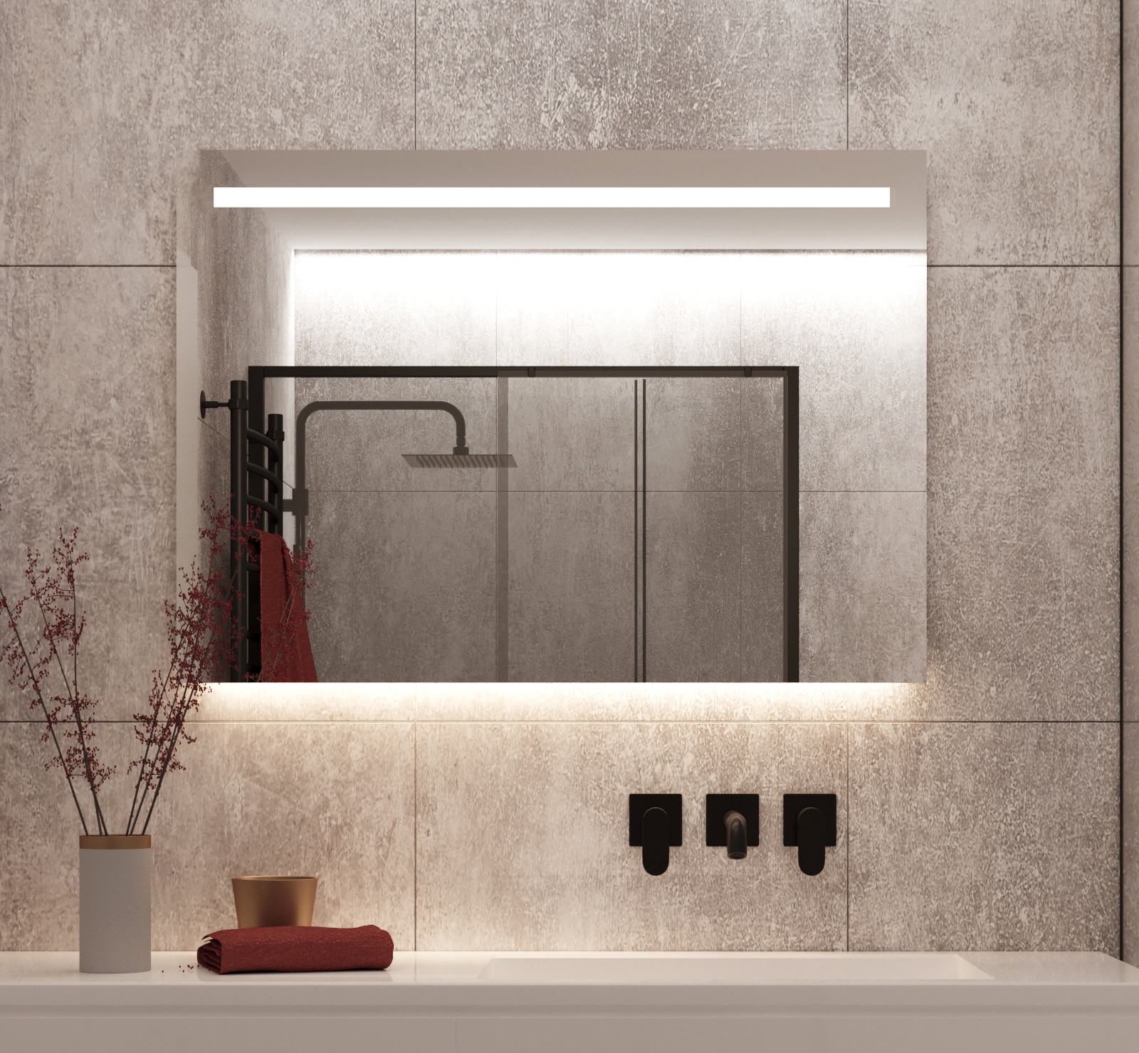 Badkamerspiegel met LED verlichting, verwarming, sensor en 100x70 cm - Designspiegels
