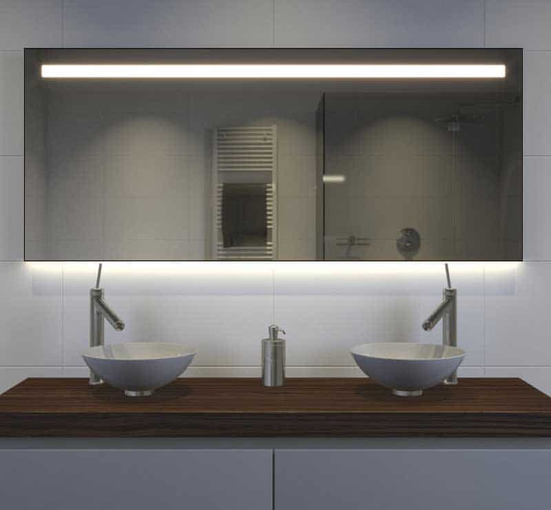 droefheid Couscous Kent Badkamerspiegel met LED verlichting, verwarming, touch sensor, dimfunctie  en mat zwart frame 140x70 cm - Designspiegels