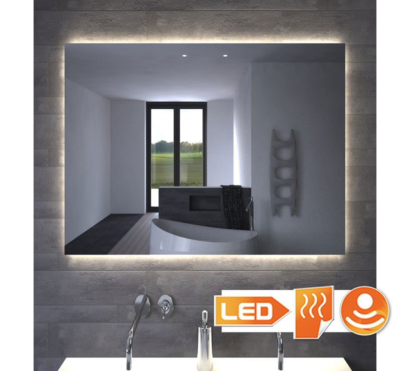Verhoogd namens Afrikaanse Badkamerspiegel met indirecte verlichting, verwarming, touch sensor en  dimfunctie 80x70 cm - Designspiegels
