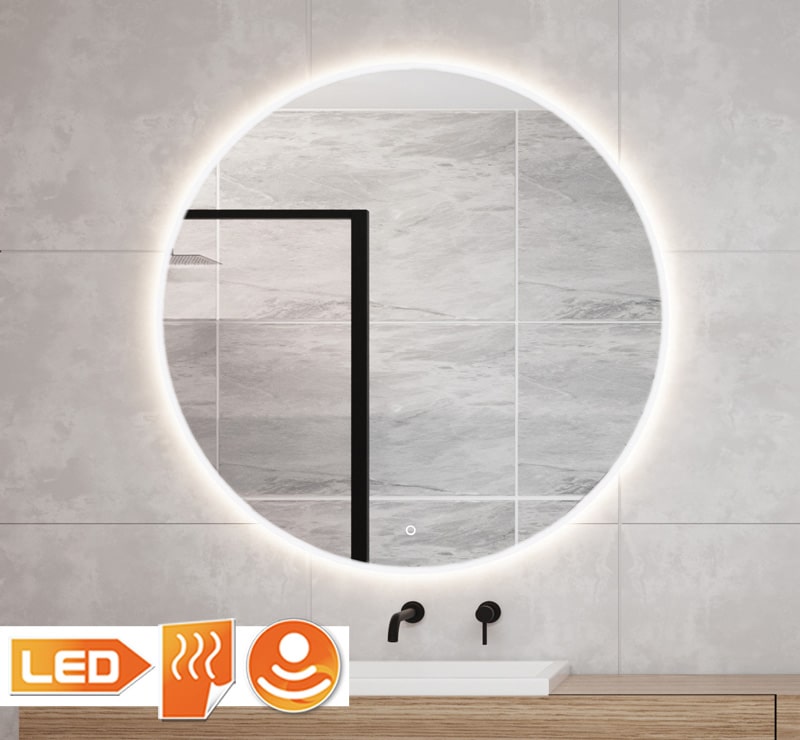 animatie keuken plafond Ronde badkamerspiegel met LED verlichting, verwarming, touch sensor en  dimfunctie 120x120 cm - Designspiegels