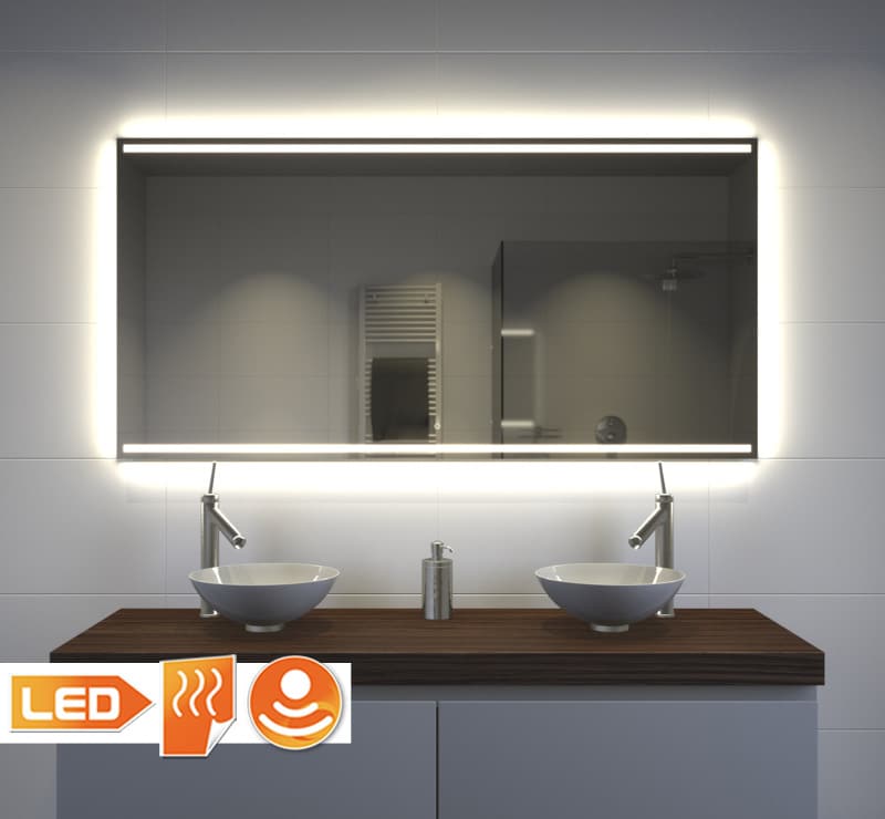 Badkamerspiegel met LED verlichting, verwarming, sensor en dimfunctie 120x70 cm -