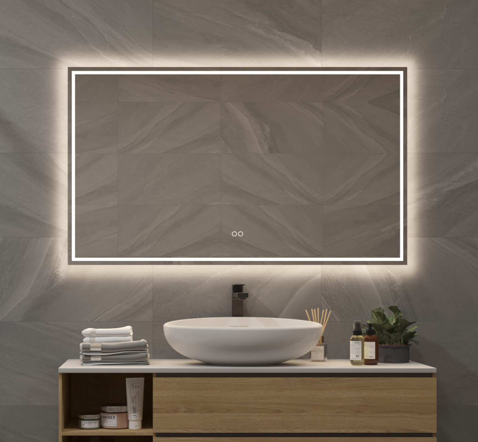 Badkamerspiegel met LED verwarming, instelbare lichtkleur en dimfunctie 120x70 cm - Designspiegels