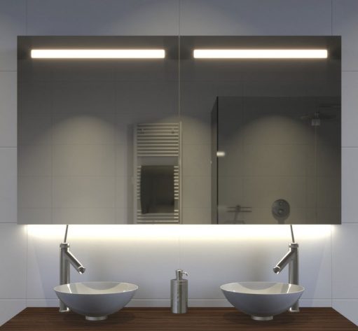 Sporten Gewend aan Reusachtig Aluminium badkamer spiegelkast met LED verlichting, verwarming, sensor en  stopcontact 120x70 cm - Designspiegels