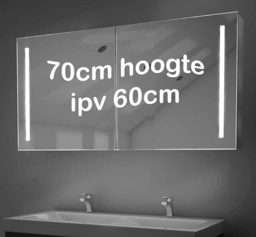 neef Resoneer Grootte Aluminium badkamer spiegelkast met LED verlichting, verwarming, sensor en  stopcontact 120 x 70 cm - Designspiegels