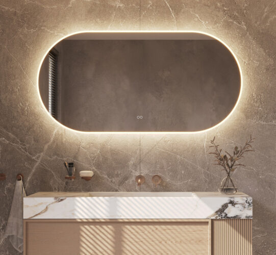 Deze ovale design spiegel van 140x70 cm is van alle gemakken voorzien, zoals: geïntegreerde directe + indirecte verlichting, spiegelverwarming, instelbare lichtkleur en een dimfunctie