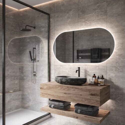 Koopje seinpaal Australië Ovale badkamerspiegel met LED verlichting, verwarming, instelbare  lichtkleur en dimfunctie 140x70 cm - Designspiegels