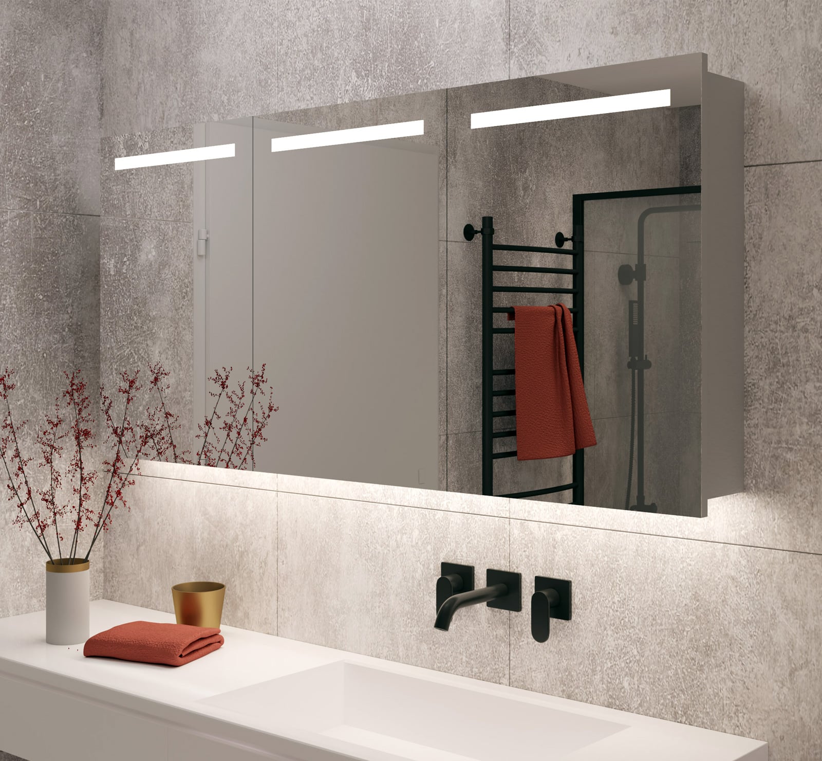 Hoeveelheid geld Gewend aan Ja Aluminium badkamer spiegelkast met LED verlichting, verwarming, sensor en  stopcontact 140x70 cm - Designspiegels