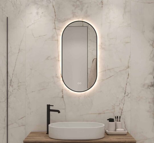 Ovale badkamerspiegel met verlichting, touch sensor, kleurenwissel en mat zwart frame 40x80 cm - Designspiegels