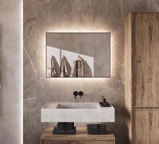 Vertrouwen op Confronteren een Badkamerspiegel met verlichting, verwarming, instelbare lichtkleur,  dimfunctie en mat zwart frame 100x70 cm - Designspiegels