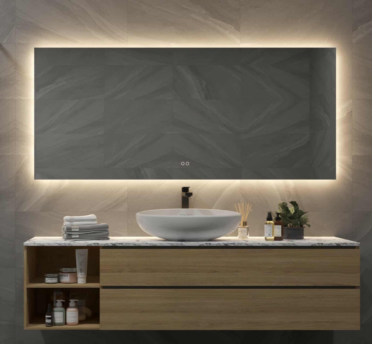 Badkamerspiegel met indirecte verlichting, verwarming, instelbare en dimfunctie 160x70 cm - Designspiegels
