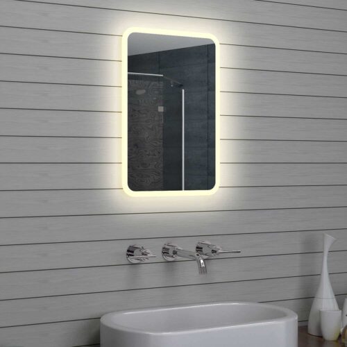 Tips bronzen Republiek Badkamerspiegel met LED verlichting en afgeronde hoeken 40x60 cm -  Designspiegels