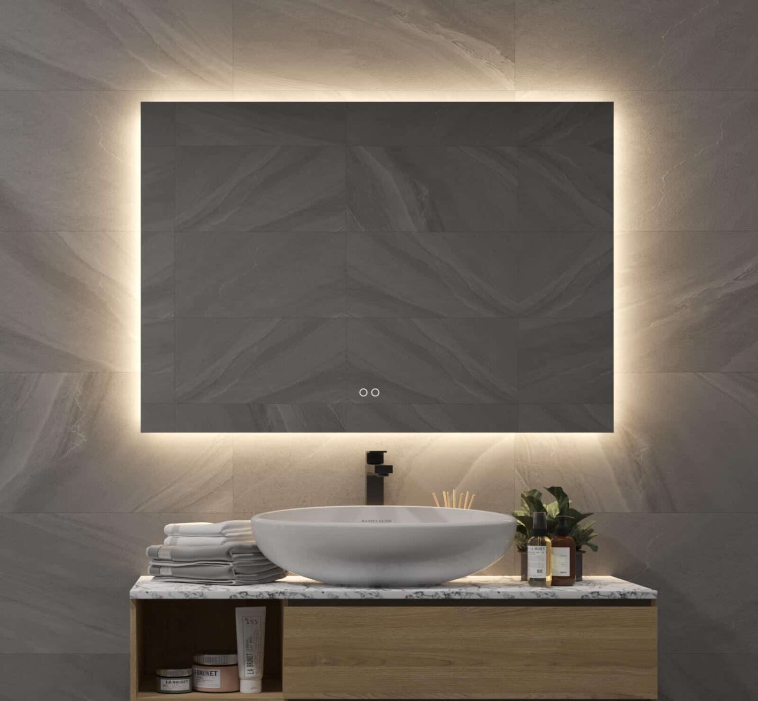 Badkamerspiegel met indirecte verlichting, verwarming, instelbare lichtkleur en dimfunctie cm - Designspiegels
