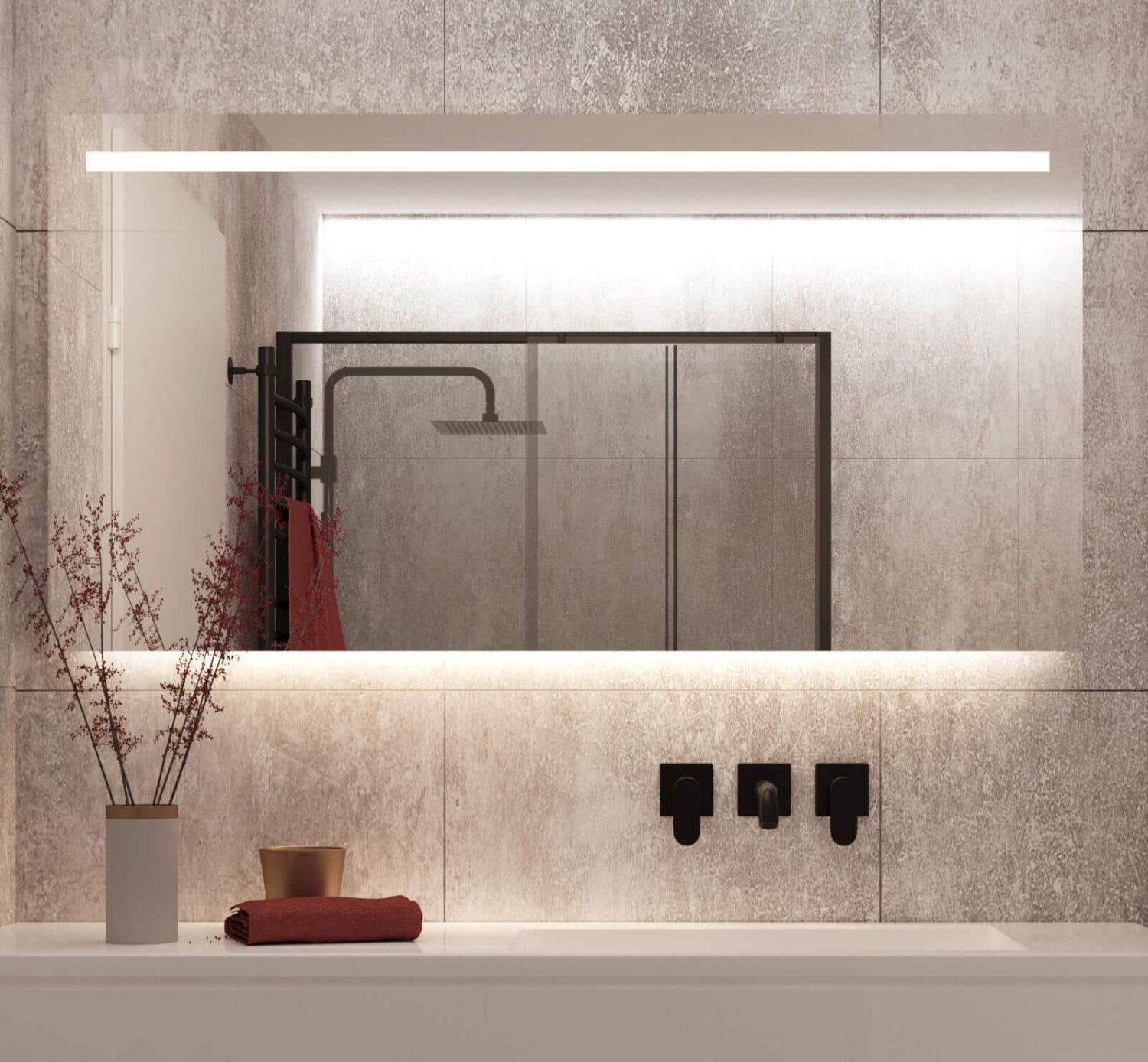 Badkamerspiegel met LED verlichting, verwarming, en dimfunctie 140x70 - Designspiegels