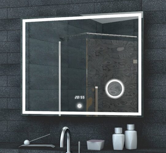 verbannen Metafoor zelfstandig naamwoord Badkamerspiegel met LED verlichting, klok, touch schakelaar en make-up  spiegel 80x60 cm - Designspiegels
