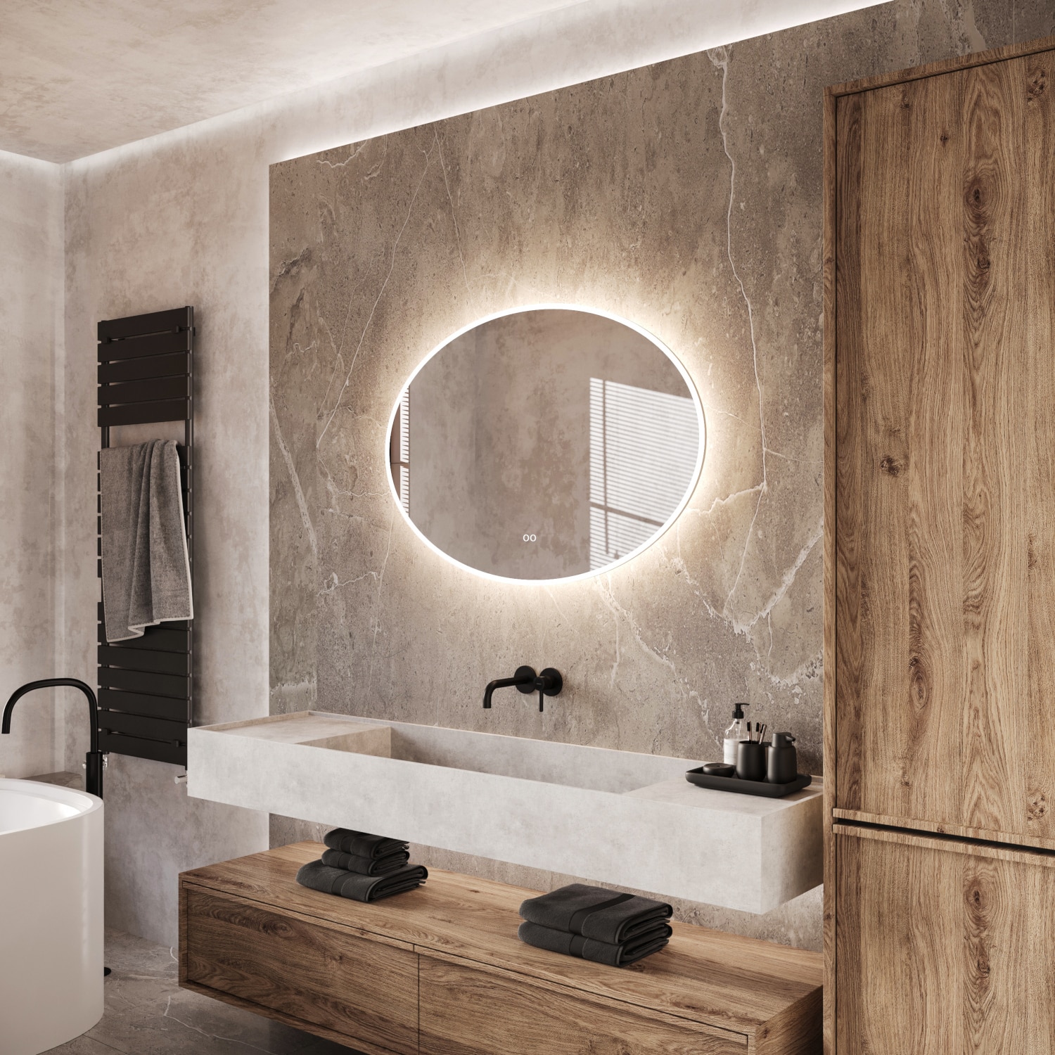 Laag Bevatten Componist Ovale badkamerspiegel met LED verlichting, verwarming, instelbare  lichtkleur en dimfunctie 100x70 cm - Designspiegels