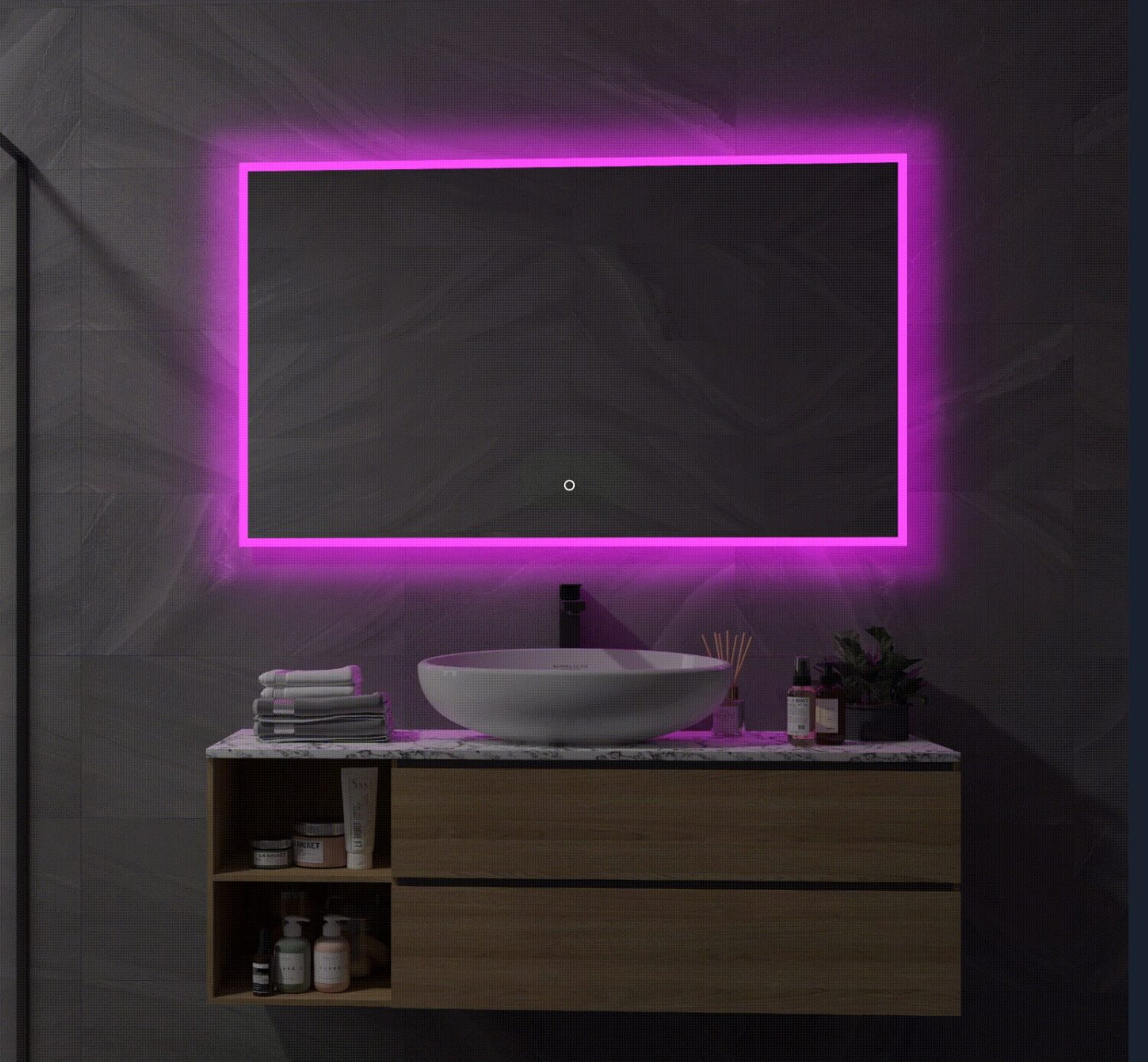 impuls onszelf Draai vast Slimme spiegel met RGB verlichting, verwarming, touch sensor en  afstandsbediening 120x70 cm - Designspiegels