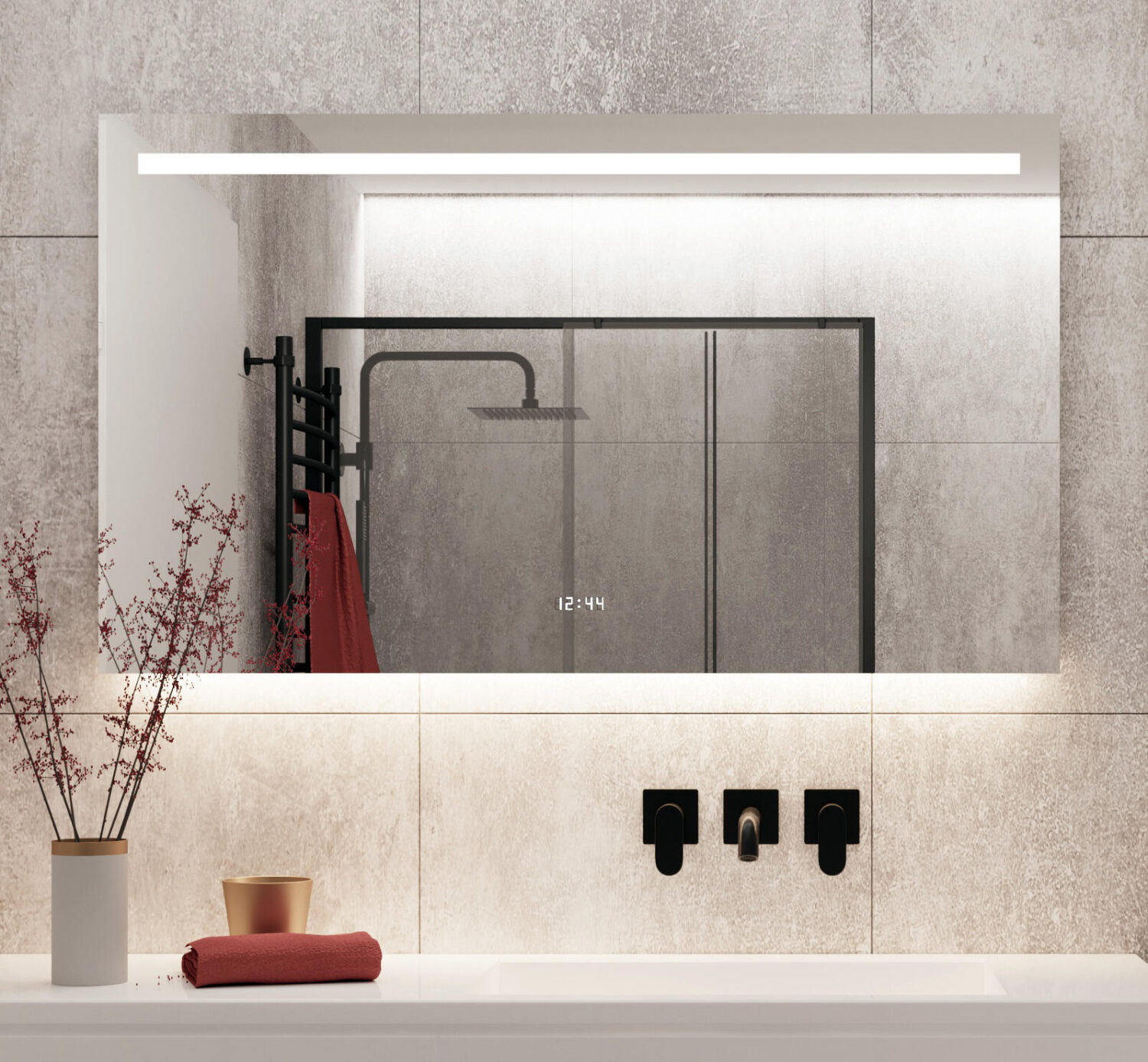 Verzoenen bezoek heel veel Badkamerspiegel met LED verlichting, verwarming, klok, sensor en dimfunctie  120x70 cm - Designspiegels