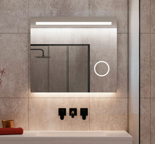 meloen voorbeeld Mart Badkamerspiegel met LED verlichting, verwarming, sensor, dimfunctie en  make-up spiegel 80x70 cm - Designspiegels