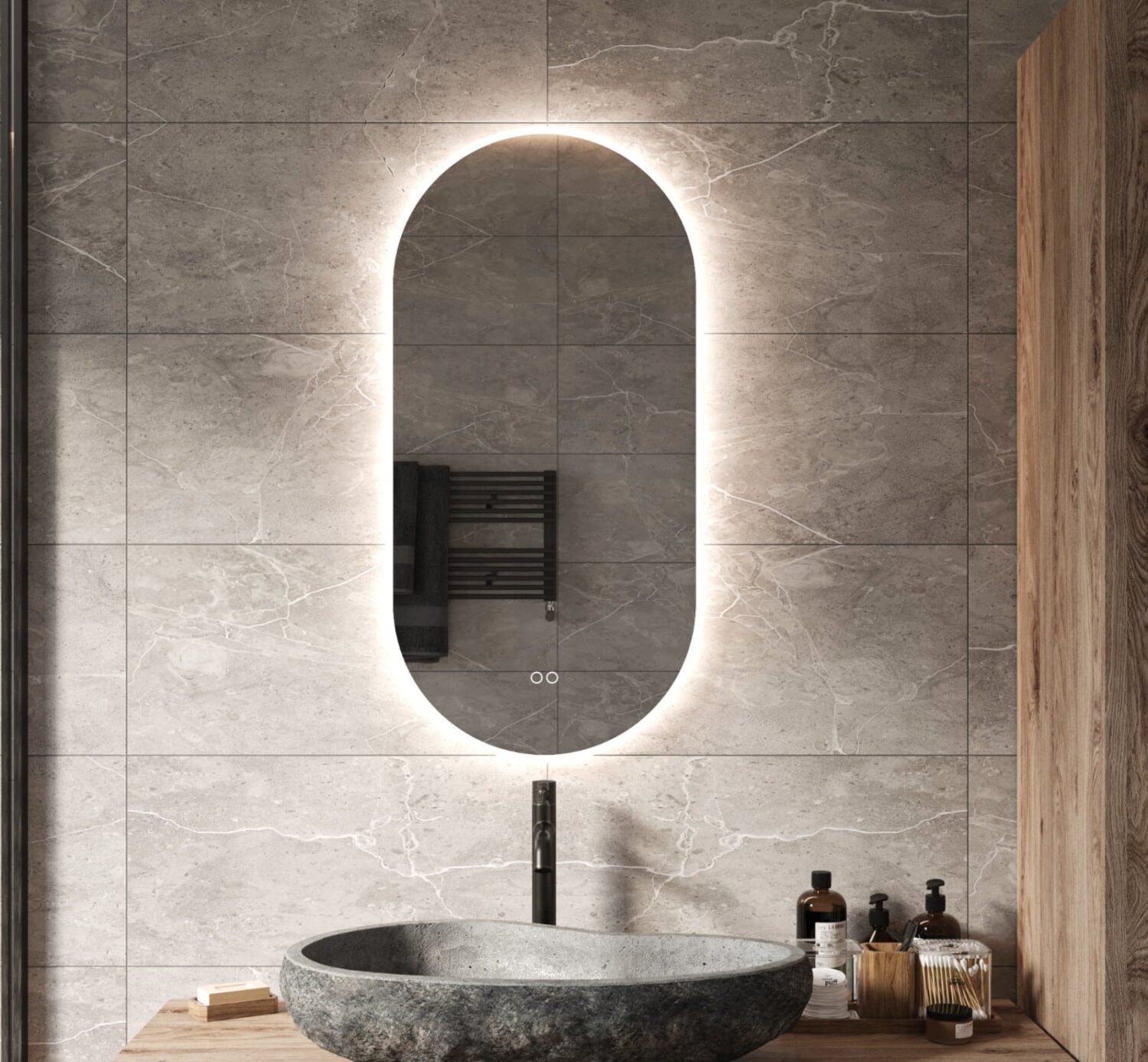 Eerbetoon reputatie tieners Ovale badkamerspiegel met LED verlichting, verwarming, instelbare  lichtkleur en dimfunctie 45x90 cm - Designspiegels