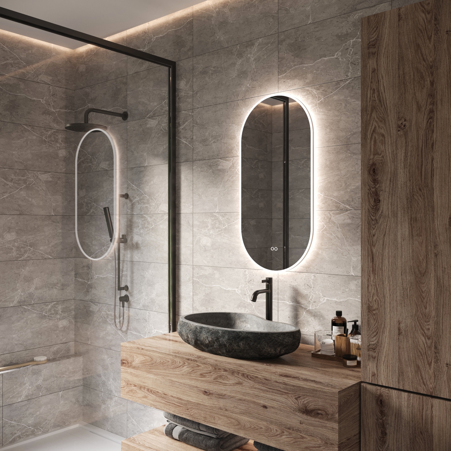 Ovale badkamerspiegel met LED verlichting, verwarming, en dimfunctie 45x90 cm -