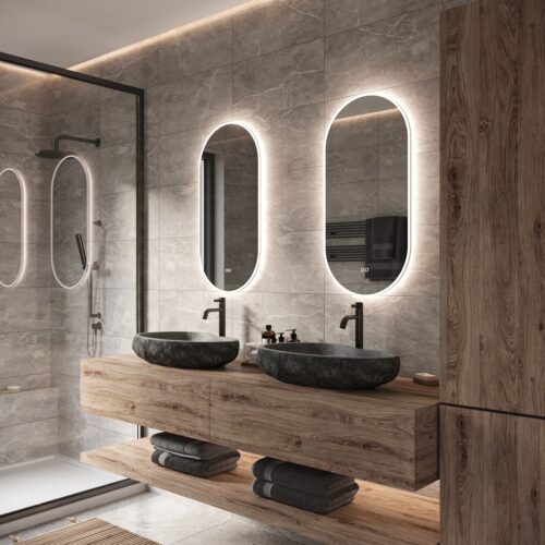 Ovale badkamerspiegel met LED verlichting, verwarming, en dimfunctie 45x90 cm -