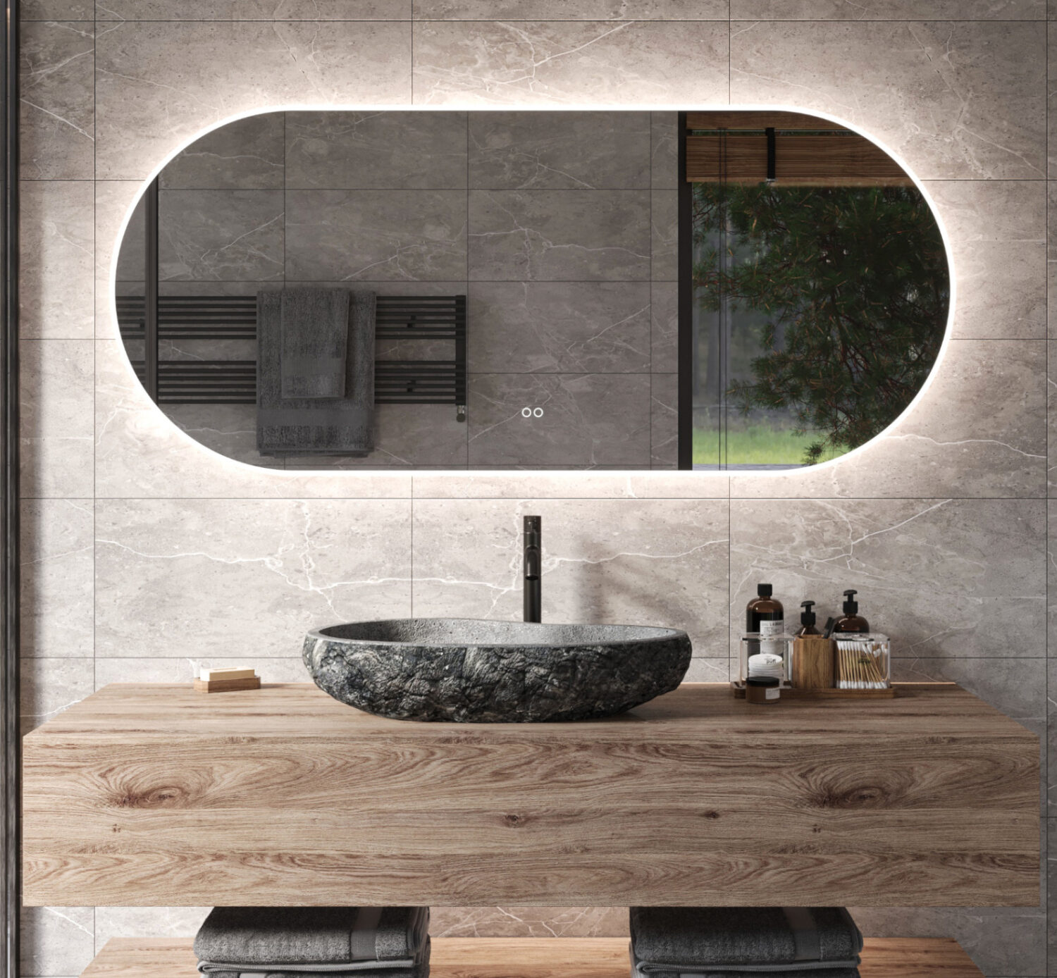 Ovale badkamerspiegel met LED verlichting, verwarming, instelbare lichtkleur en dimfunctie 160x70 cm Designspiegels