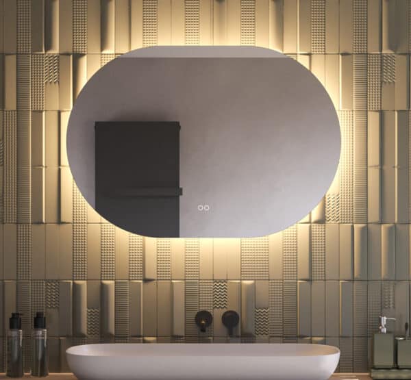 Deze trendy ovale badkamer spiegel is van alle gemakken voorzien, zoals: ambient verlichting, spiegelverwarming, dimfunctie en instelbare lichtkleur