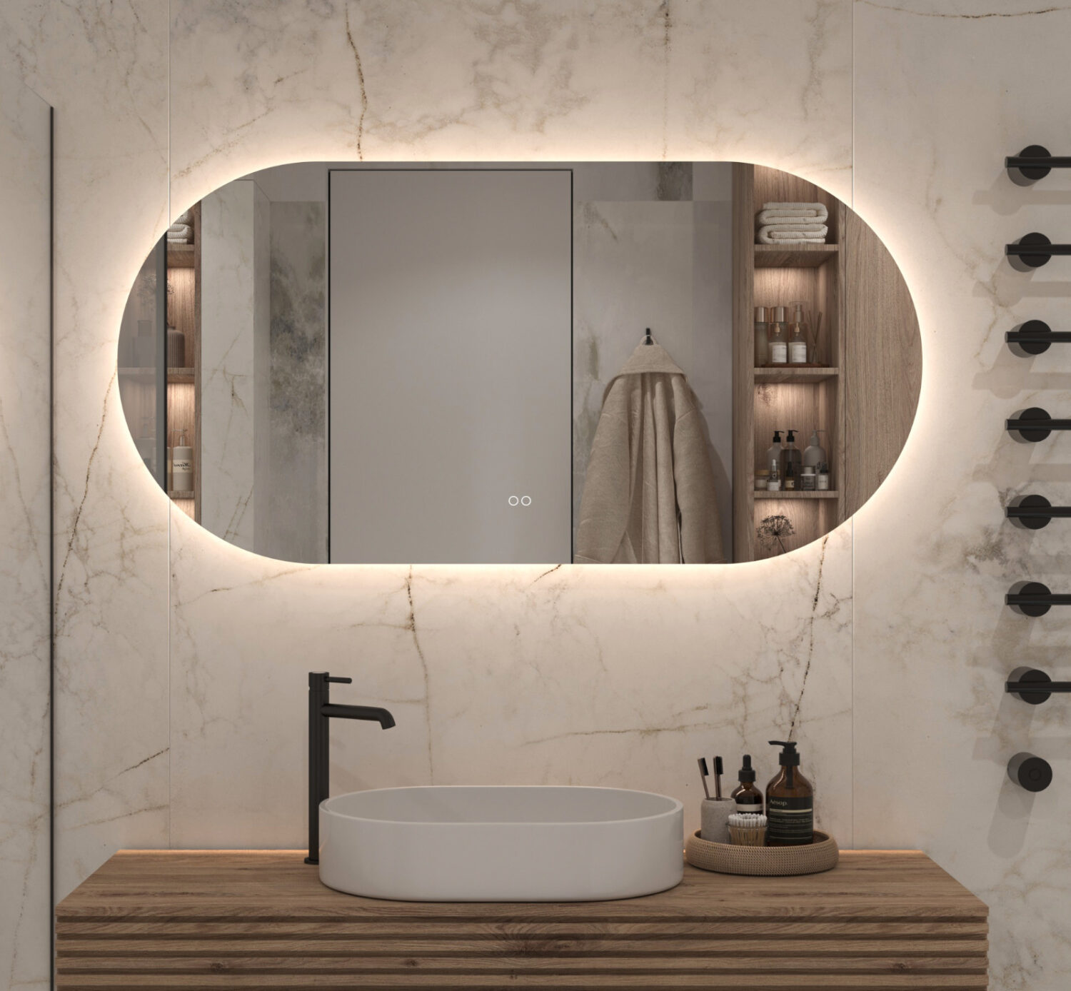 aanvulling Karakteriseren Jaar Ovale badkamerspiegel met LED verlichting, verwarming, instelbare  lichtkleur en dimfunctie 140x70 cm - Designspiegels