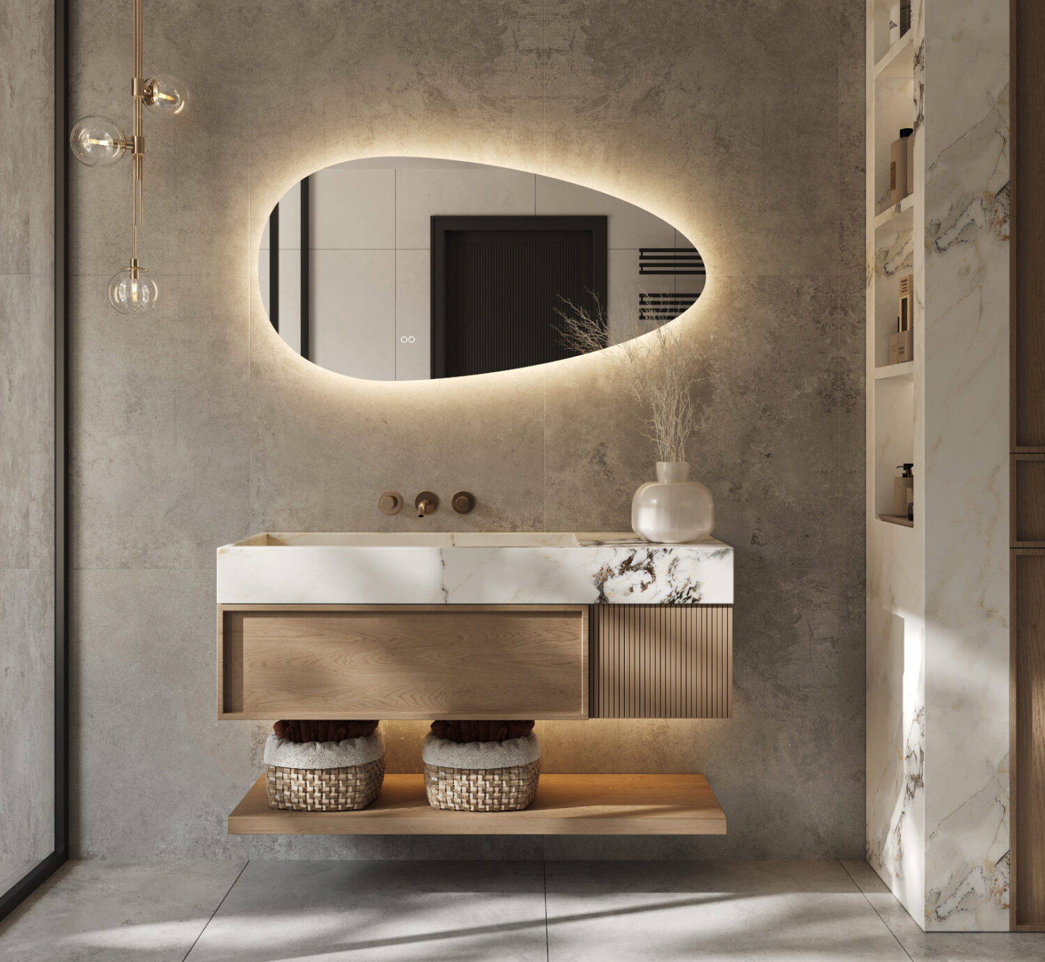 Organische badkamerspiegel met LED verwarming, instelbare lichtkleur en dimfunctie 120x60 cm - Designspiegels